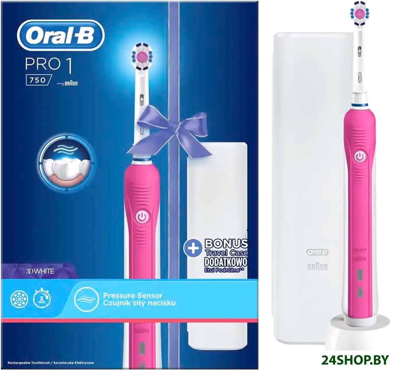 Электрическая зубная щетка Oral-B Pro 1 750 3D White D16.513.1UX (розовый) Электрическая зубная щетка Oral-B Pro 1 750 3D White D16.513.1UX (розовый)