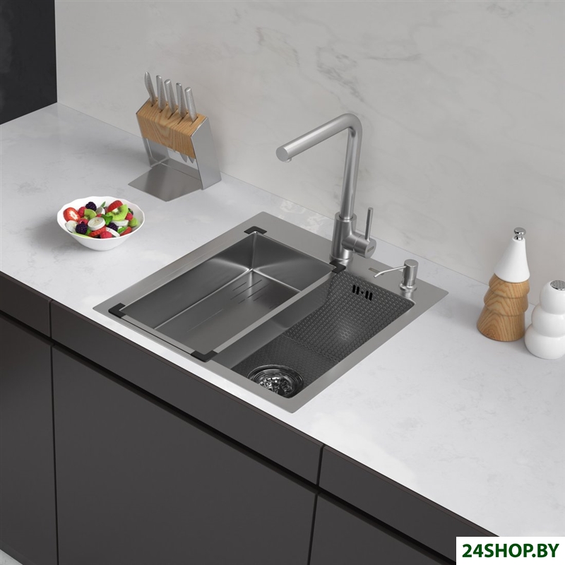 Кухонная мойка ARFEKA Eco AR мойка 450*500, коландер G, дозатор Satin Decor Кухонная мойка ARFEKA Eco AR мойка 450*500, коландер G, дозатор Satin Decor