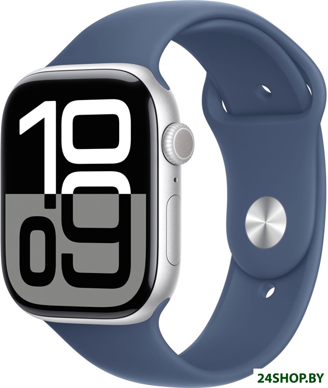 Умные часы Apple Watch Series 10 46 мм (алюминиевый корпус, серебристый/синий, спортивный силиконовы Умные часы Apple Watch Series 10 46 мм (алюминиевый корпус, серебристый/синий, спортивный силиконовы