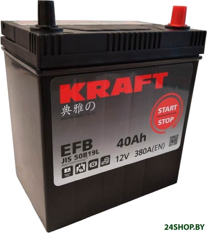 Автомобильный аккумулятор KRAFT EFB Asia 40 JR+ Автомобильный аккумулятор KRAFT EFB Asia 40 JR+