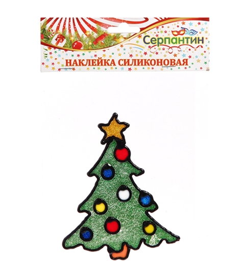 Наклейка на окно Серпантин Елочка с шариками 15х18 см (зеленый) 196-300 Наклейка на окно Серпантин Елочка с шариками 15х18 см (зеленый) 196-300
