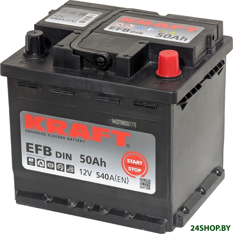 Автомобильный аккумулятор KRAFT EFB R+ (50 А·ч) Автомобильный аккумулятор KRAFT EFB R+ (50 А·ч)