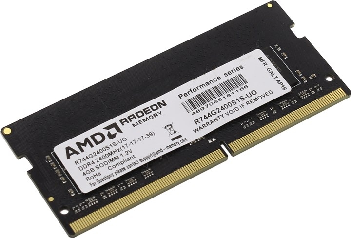Оперативная память AMD 4GB DDR4 SO-DIMM PC4-19200 (R744G2400S1S-UO) Оперативная память AMD 4GB DDR4 SO-DIMM PC4-19200 (R744G2400S1S-UO)