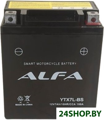 Мотоциклетный аккумулятор ALFA YTX7L-BS (7 А·ч) Мотоциклетный аккумулятор ALFA YTX7L-BS (7 А·ч)