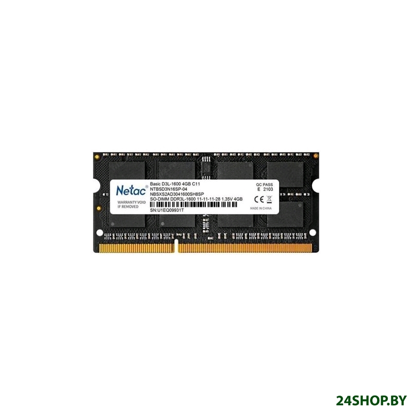 Оперативная память Netac Basic 4GB DDR3 SODIMM PC3-12800 NTBSD3N16SP-04 Оперативная память Netac Basic 4GB DDR3 SODIMM PC3-12800 NTBSD3N16SP-04