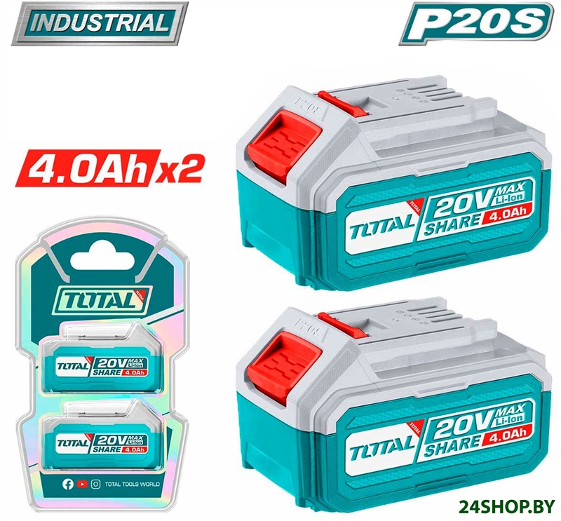Набор аккумуляторов Total TOSLI240312 (20В/2x4 Ah) Набор аккумуляторов Total TOSLI240312 (20В/2x4 Ah)