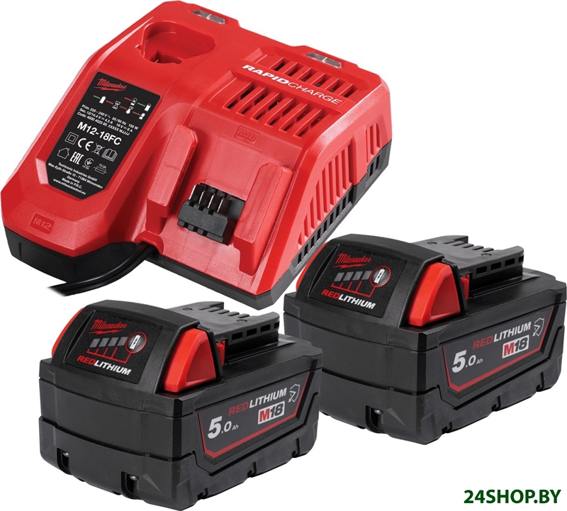 Аккумулятор с зарядным устройством Milwaukee M18 M18NRGCR-502 4932479831 (2 x 18В/5 Ач + 12-18В) Аккумулятор с зарядным устройством Milwaukee M18 M18NRGCR-502 4932479831 (2 x 18В/5 Ач + 12-18В)
