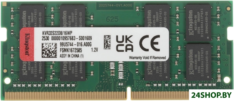 Оперативная память Kingston 16ГБ DDR4 SODIMM 3200 МГц KVR32S22D8/16WP Оперативная память Kingston 16ГБ DDR4 SODIMM 3200 МГц KVR32S22D8/16WP