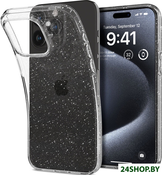 Чехол для телефона Spigen Liquid Crystal Glitter для iPhone 15 Pro ACS06701 (затемненный/прозрачный) Чехол для телефона Spigen Liquid Crystal Glitter для iPhone 15 Pro ACS06701 (затемненный/прозрачный)