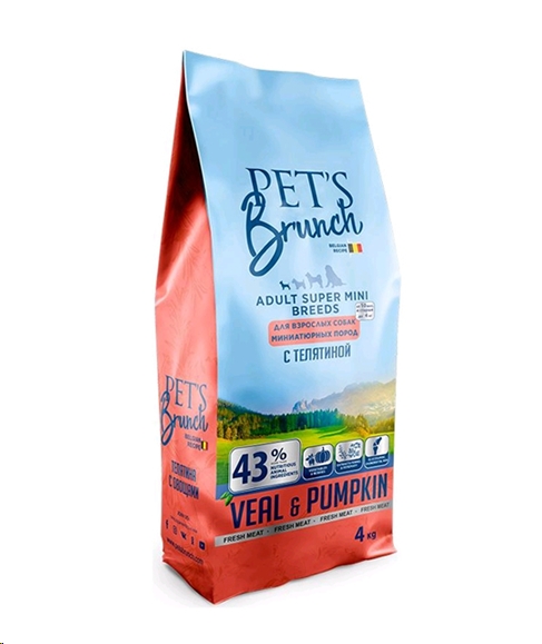 Сухой корм для взрослых собак PET'S BRUNCH ADULT SUPER MINI BREEDS (с телятиной, 4 кг) Сухой корм для взрослых собак PET'S BRUNCH ADULT SUPER MINI BREEDS (с телятиной, 4 кг)