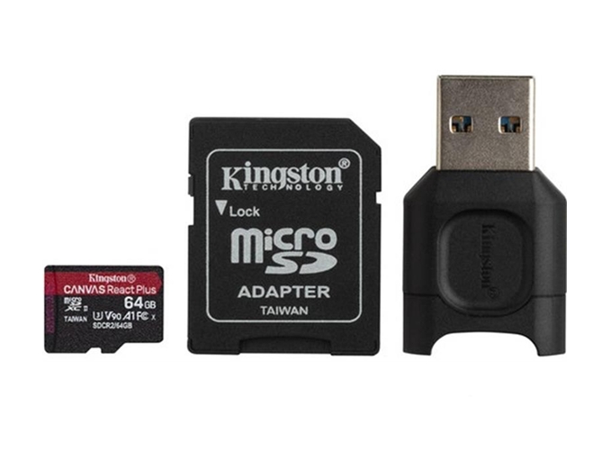 Карта памяти Kingston Canvas React Plus microSDXC 64GB (с адаптером и кардридером) Карта памяти Kingston Canvas React Plus microSDXC 64GB (с адаптером и кардридером)