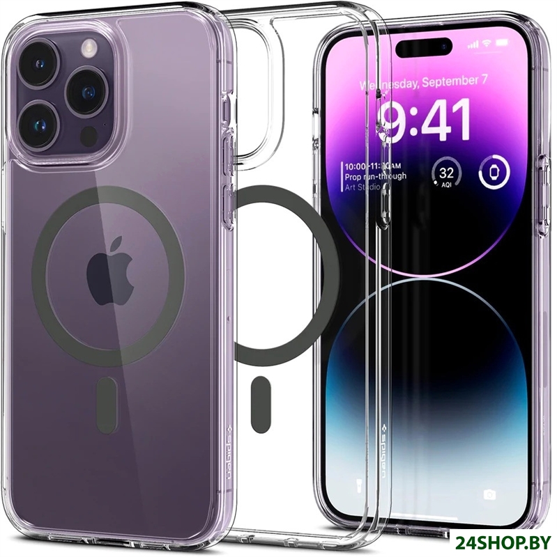Чехол для телефона Spigen Ultra Hybrid (MagFit) для iPhone 14 Pro ACS04970 (темно-серый) Чехол для телефона Spigen Ultra Hybrid (MagFit) для iPhone 14 Pro ACS04970 (темно-серый)