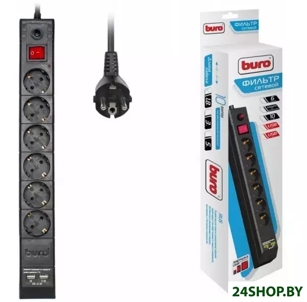Сетевой фильтр Buro BU-SP1.8_USB_2A-B (черный) Сетевой фильтр Buro BU-SP1.8_USB_2A-B (черный)