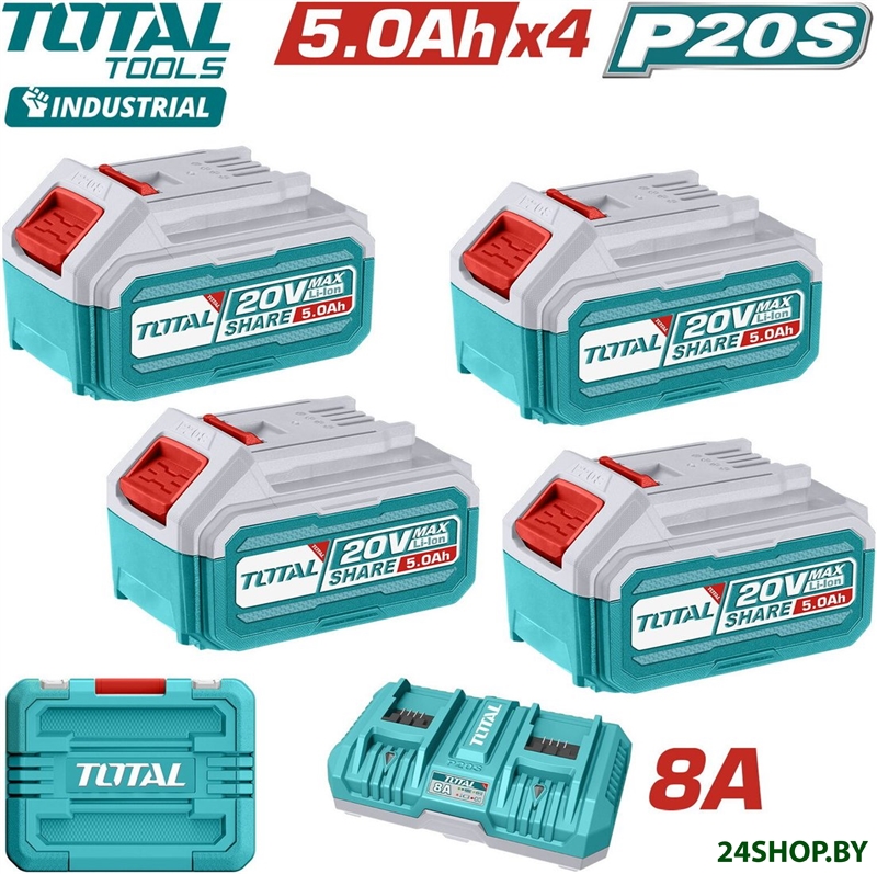 Аккумулятор с зарядным устройством Total TFBCLI20285 (20В/4x5 Ah + 20В, кейс) Аккумулятор с зарядным устройством Total TFBCLI20285 (20В/4x5 Ah + 20В, кейс)