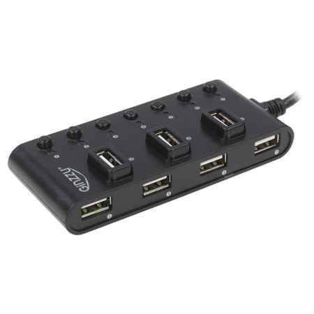 концентратор USB 2.0 Ginzzu GR-487UAB на 7 портов + адаптер концентратор USB 2.0 Ginzzu GR-487UAB на 7 портов + адаптер