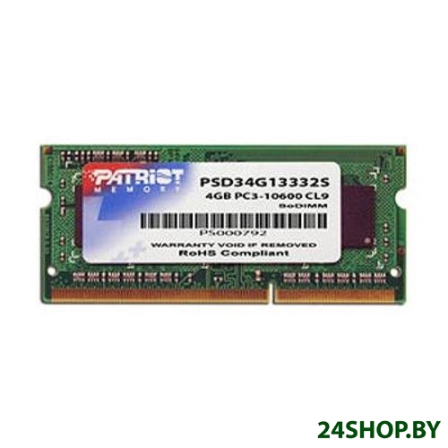 Оперативная память PATRIOT Signature 4GB DDR3 SO-DIMM PC3-10600 (PSD34G13332S) Оперативная память PATRIOT Signature 4GB DDR3 SO-DIMM PC3-10600 (PSD34G13332S)