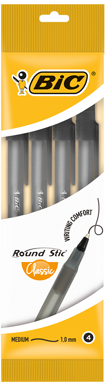 BIC Раунд Стик Ручка шариковая черная, 4 шт BIC Раунд Стик Ручка шариковая черная, 4 шт
