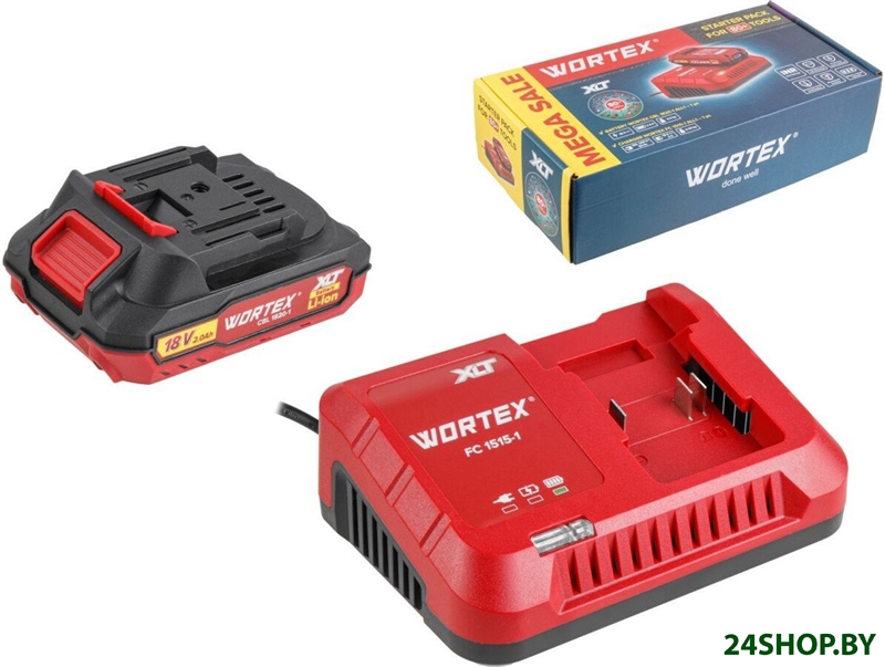 Аккумулятор с зарядным устройством Wortex 2329017 (18В/2 Ah + 18В) Аккумулятор с зарядным устройством Wortex 2329017 (18В/2 Ah + 18В)