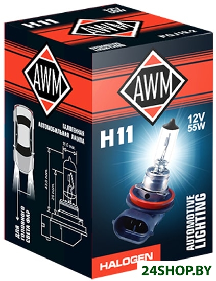 Галогенная лампа AWM H11 12V 55W PGJ19-2 1шт Галогенная лампа AWM H11 12V 55W PGJ19-2 1шт
