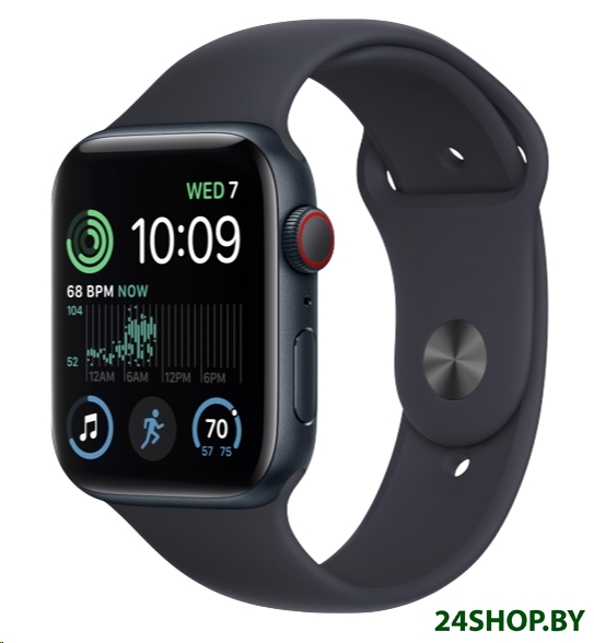 Умные часы Apple Watch SE 2 44 мм (алюминиевый корпус, полуночный/полуночный, спортивный силиконовый Умные часы Apple Watch SE 2 44 мм (алюминиевый корпус, полуночный/полуночный, спортивный силиконовый