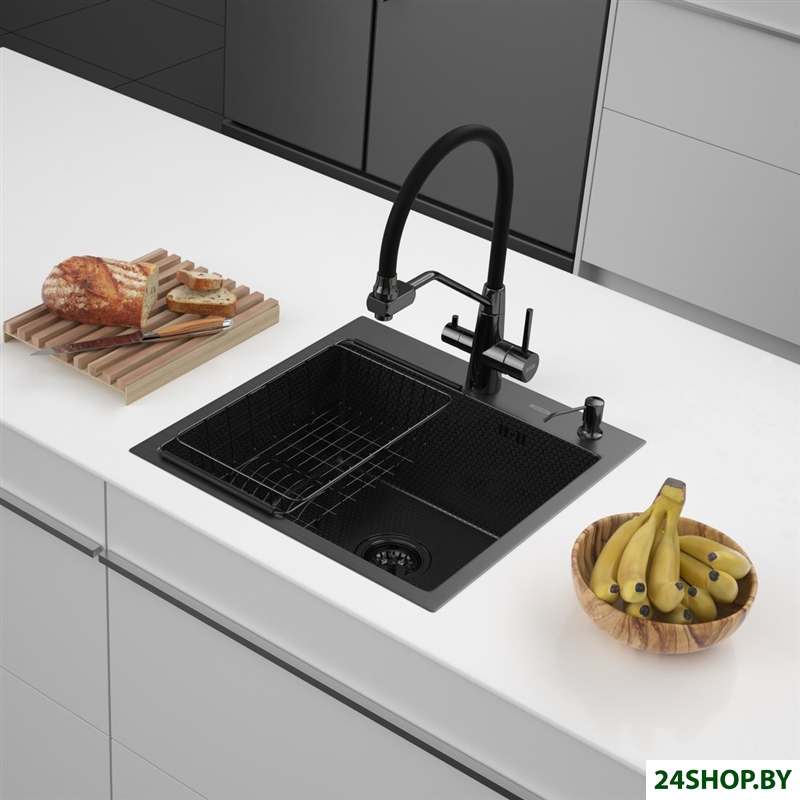 Кухонная мойка ARFEKA ECO AR мойка 500*500, коландер F, дозатор BLACK DECOR Кухонная мойка ARFEKA ECO AR мойка 500*500, коландер F, дозатор BLACK DECOR