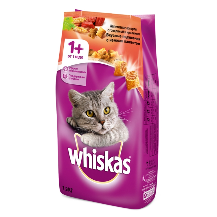 Сухой корм для кошек Whiskas Аппетитное ассорти с говядиной, ягненком и кроликом (1,9 кг) Сухой корм для кошек Whiskas Аппетитное ассорти с говядиной, ягненком и кроликом (1,9 кг)