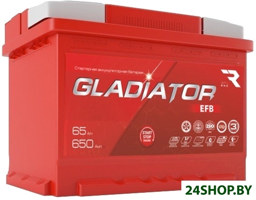 Автомобильный аккумулятор Gladiator EFB 6СТ-65L(0) (65 А·ч) Автомобильный аккумулятор Gladiator EFB 6СТ-65L(0) (65 А·ч)