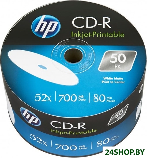 Диск HP 700Mb 52x Printable (полная заливка bulk, 50 шт.) (69301) Диск HP 700Mb 52x Printable (полная заливка bulk, 50 шт.) (69301)