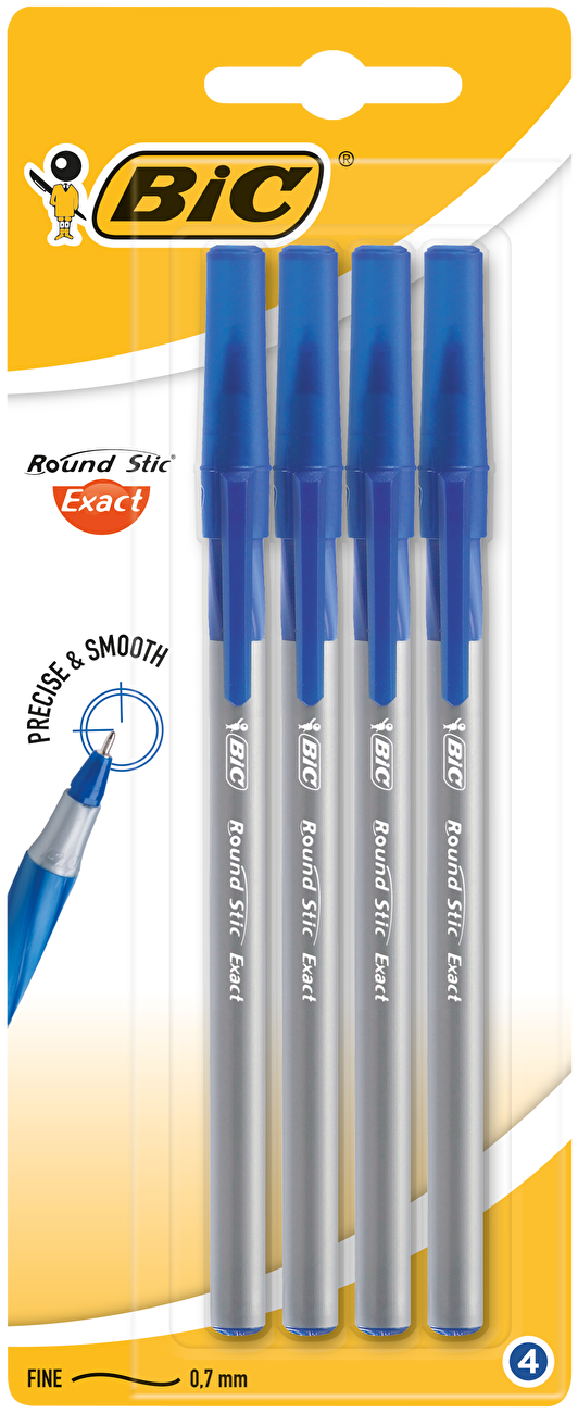 BIC Раунд Стик Экзакт Ручка шариковая синяя, 4 шт BIC Раунд Стик Экзакт Ручка шариковая синяя, 4 шт