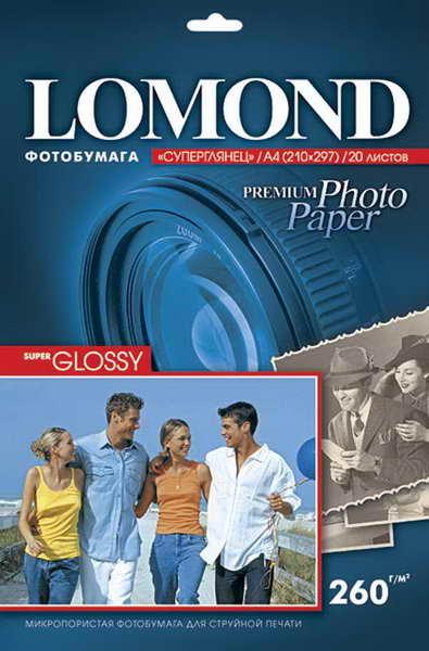 Фотобумага Lomond Суперглянцевая A4 260 г/кв.м. 20 листов (1103101) Фотобумага Lomond Суперглянцевая A4 260 г/кв.м. 20 листов (1103101)