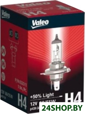 Галогенная лампа Valeo Н4 +50% Light 1шт Галогенная лампа Valeo Н4 +50% Light 1шт