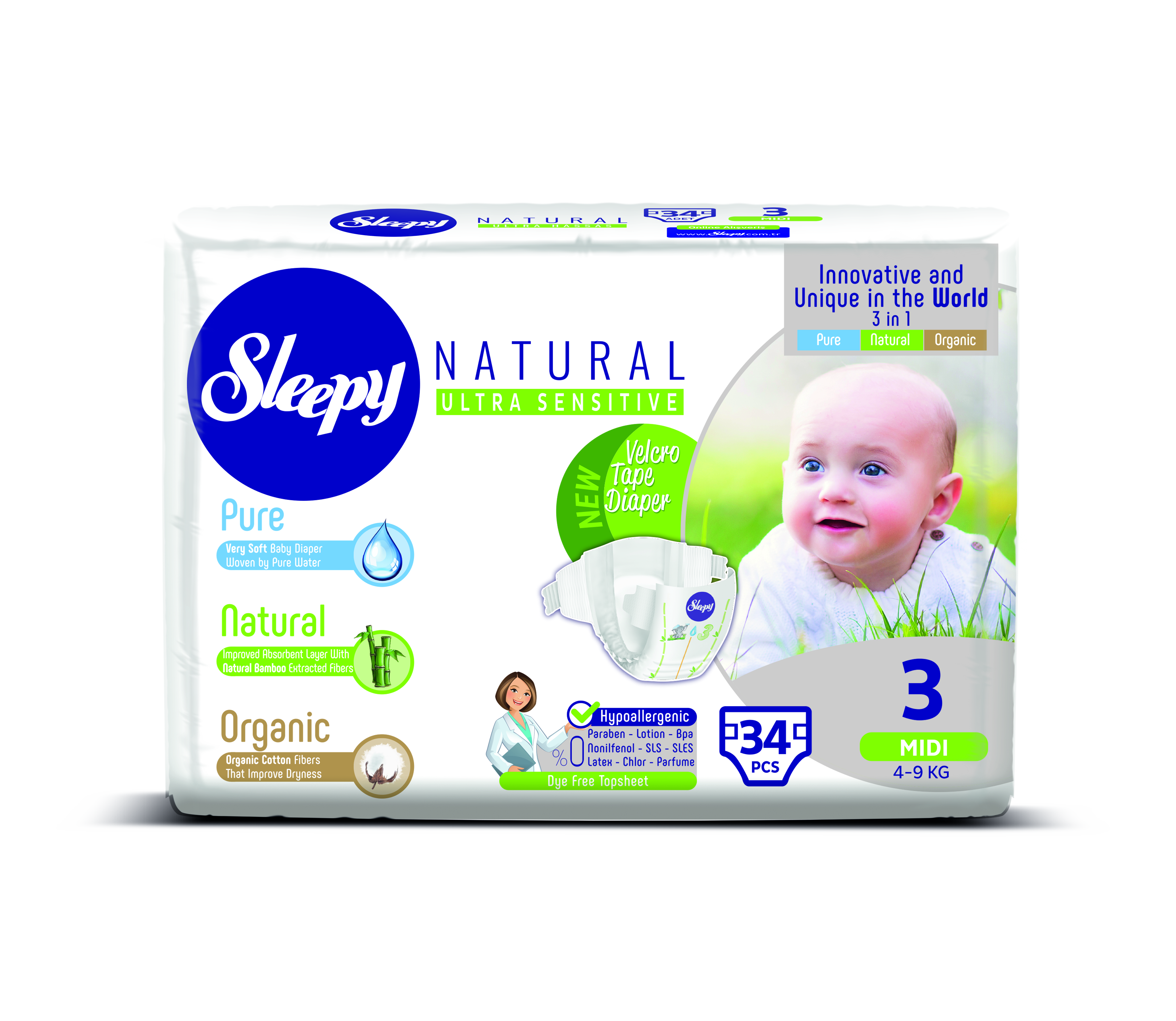 Sleepy Natural Jumbo Pack Midi-34 Детские подгузники, 34 шт Sleepy Natural Jumbo Pack Midi-34 Детские подгузники, 34 шт