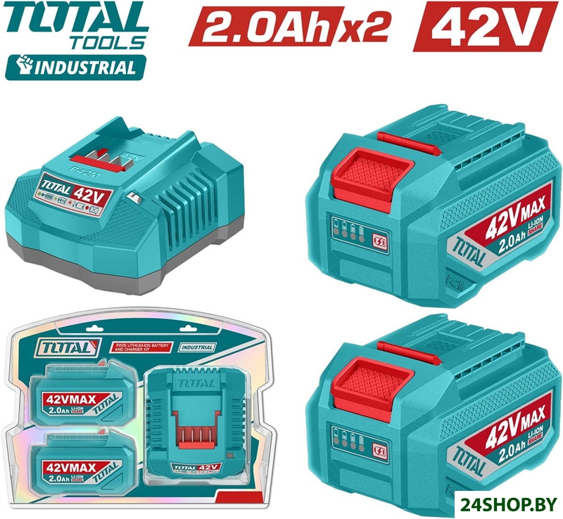 Аккумулятор с зарядным устройством Total TFBCPM20221 (42В/2x2 Ah + 42В) Аккумулятор с зарядным устройством Total TFBCPM20221 (42В/2x2 Ah + 42В)