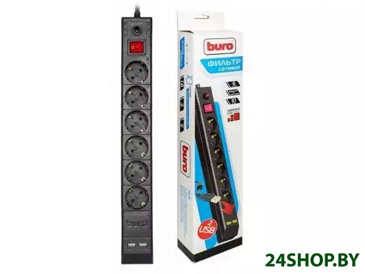 Сетевой фильтр Buro BU-SP5-USB-2A-B (5м) Сетевой фильтр Buro BU-SP5-USB-2A-B (5м)