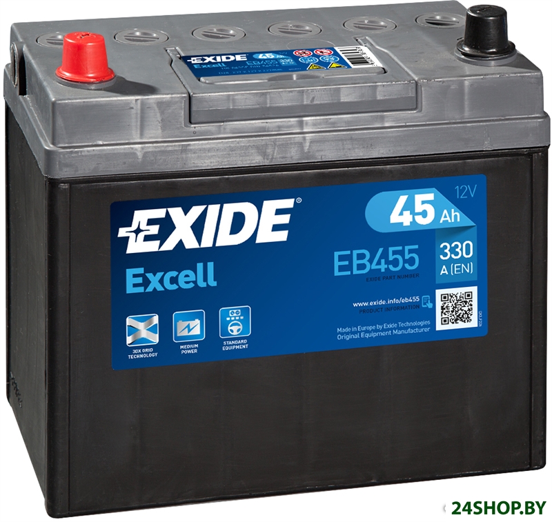 Автомобильный аккумулятор Exide Excell EB455 (45 А/ч) Автомобильный аккумулятор Exide Excell EB455 (45 А/ч)