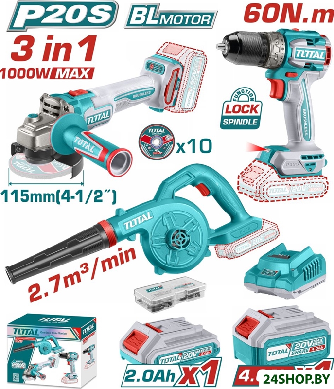 Total TOSLI241192 (шуруповерт, болгарка, воздуходувка, 2 АКБ) Total TOSLI241192 (шуруповерт, болгарка, воздуходувка, 2 АКБ)