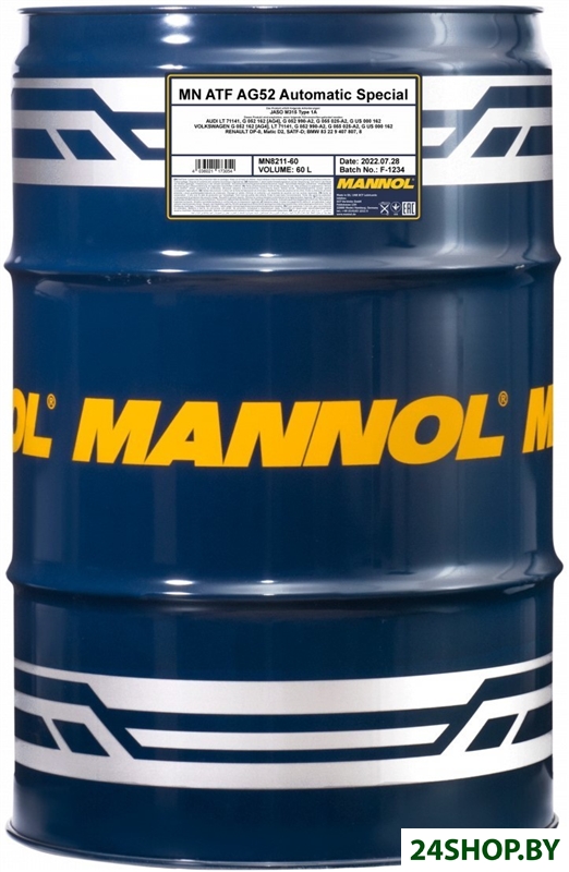 Трансмиссионное масло Mannol ATF AG52 Automatic Special 60л Трансмиссионное масло Mannol ATF AG52 Automatic Special 60л
