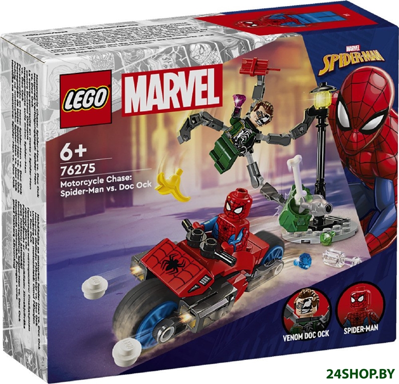 Конструктор LEGO Marvel Super Heroes 76275 Погоня на мотоцикле: Человек-паук против Док Ока Конструктор LEGO Marvel Super Heroes 76275 Погоня на мотоцикле: Человек-паук против Док Ока