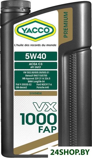 Моторное масло Yacco VX 1000 FAP 5W-40 2л Моторное масло Yacco VX 1000 FAP 5W-40 2л