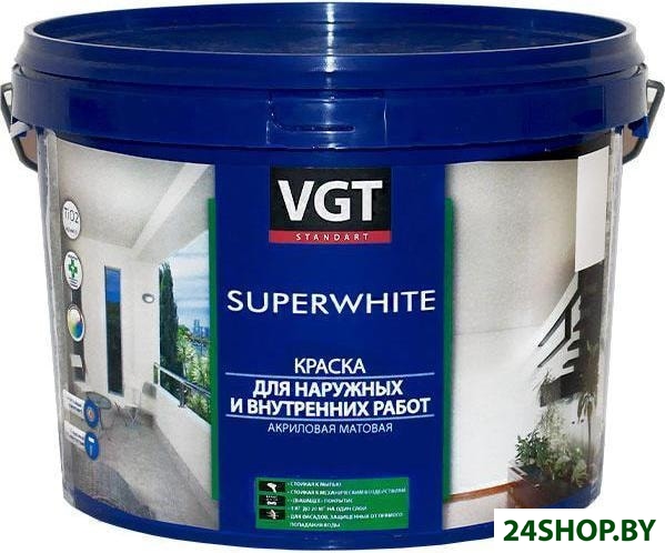 Краска VGT ВД-АК-1180 Для нар. и внутр. работ Моющаяся 7 кг (супербелый) Краска VGT ВД-АК-1180 Для нар. и внутр. работ Моющаяся 7 кг (супербелый)
