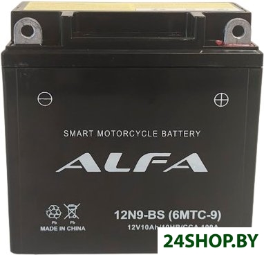 Мотоциклетный аккумулятор ALFA 12N9-BS (10 А·ч) Мотоциклетный аккумулятор ALFA 12N9-BS (10 А·ч)