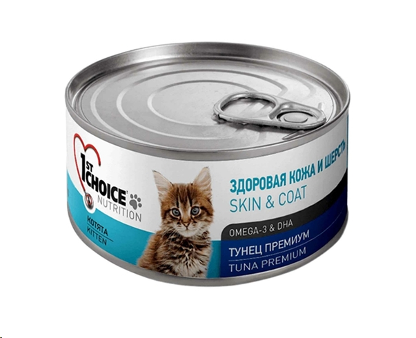 Консервированный корм для кошек 1st Choice Skin and Coat Kitten Tuna Premium 0.085 кг Консервированный корм для кошек 1st Choice Skin and Coat Kitten Tuna Premium 0.085 кг