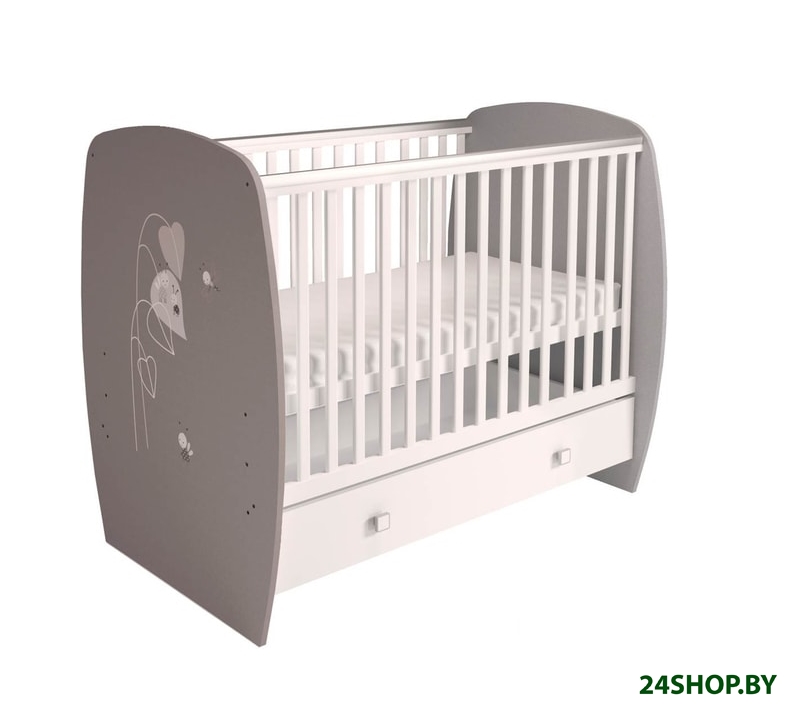Детская кроватка Polini Kids French 710, Amis, с ящиком (белый/серый) Детская кроватка Polini Kids French 710, Amis, с ящиком (белый/серый)