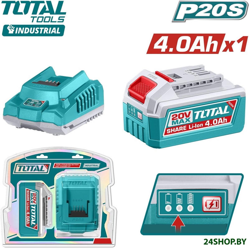 Аккумулятор с зарядным устройством Total TFBCPK1012 (20В/4 Ah + 20В) Аккумулятор с зарядным устройством Total TFBCPK1012 (20В/4 Ah + 20В)
