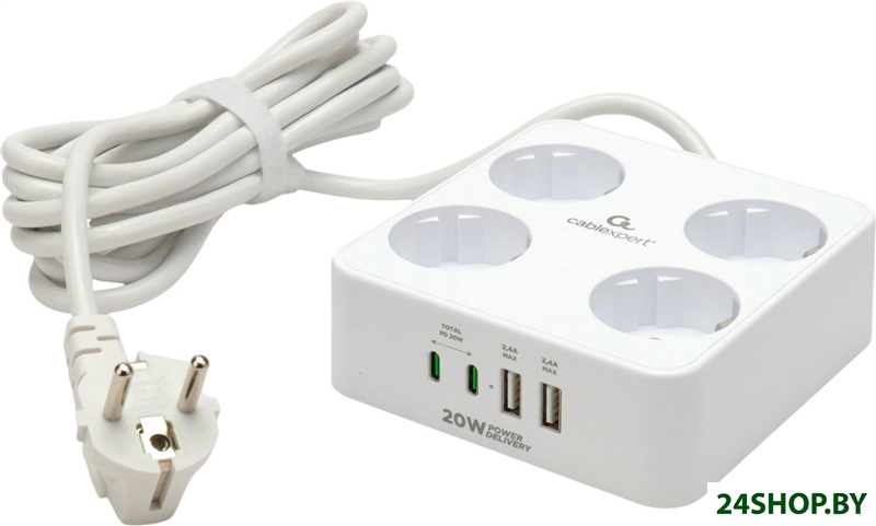 Сетевой фильтр Cablexpert PLT-4-C2U2-W-3 Сетевой фильтр Cablexpert PLT-4-C2U2-W-3