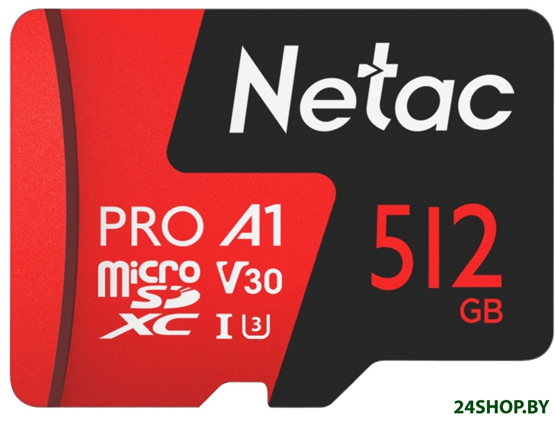 Карта памяти Netac MicroSDXC 512GB V30/A1/C10 Netac P500 Extreme Pro с адаптером Карта памяти Netac MicroSDXC 512GB V30/A1/C10 Netac P500 Extreme Pro с адаптером