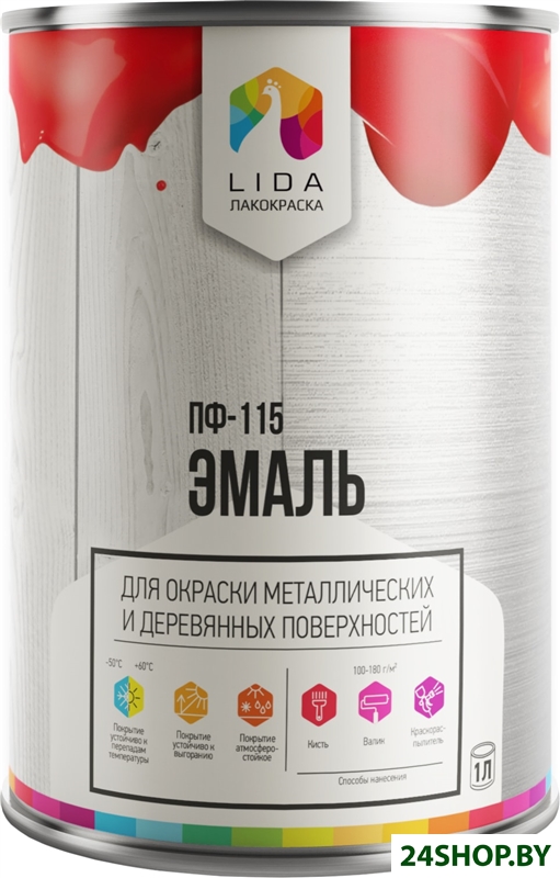 Эмаль LIDA ПФ-115 1 л (вишневый) Эмаль LIDA ПФ-115 1 л (вишневый)