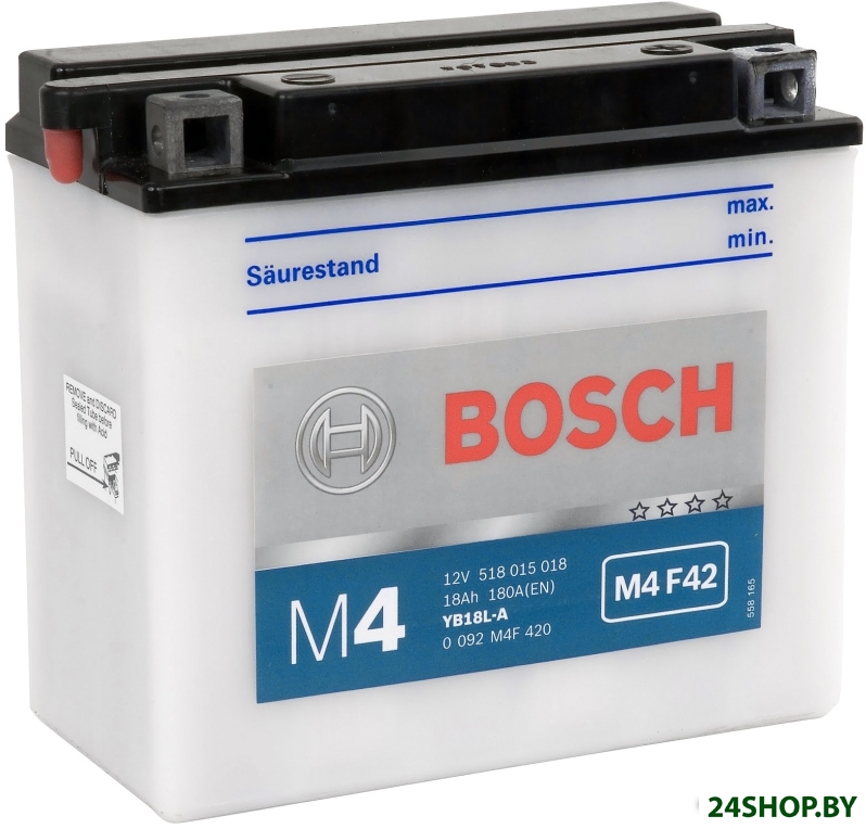 Мотоциклетный аккумулятор Bosch M4 YB18L-A 518 015 018 (18 А·ч) Мотоциклетный аккумулятор Bosch M4 YB18L-A 518 015 018 (18 А·ч)