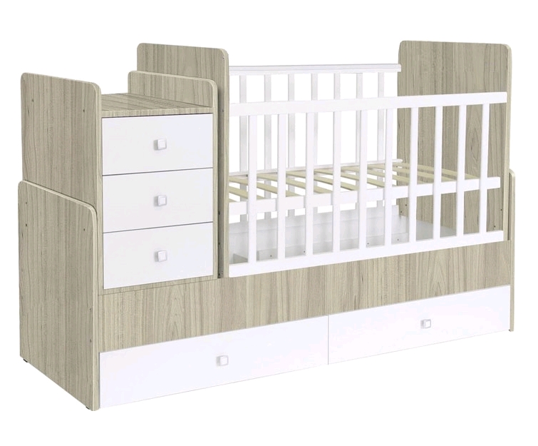 Детская кровать-трансформер Polini Kids Simple 1100 с комодом (вяз/белый) Детская кровать-трансформер Polini Kids Simple 1100 с комодом (вяз/белый)