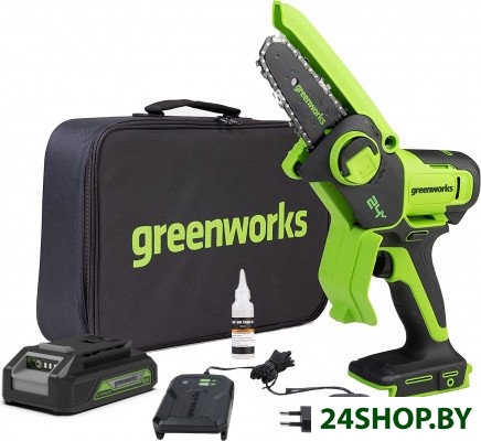 Аккумуляторная пила Greenworks G24MCS10K4 2008207UB (с 1-им АКБ 4 Ач) Аккумуляторная пила Greenworks G24MCS10K4 2008207UB (с 1-им АКБ 4 Ач)
